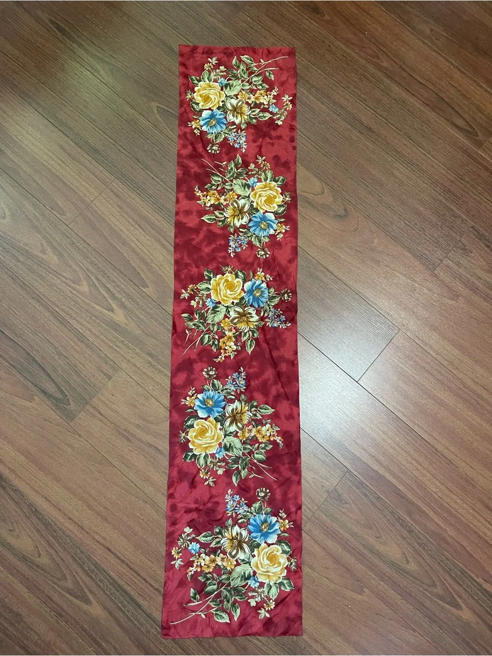 Vintage Adrienne Vittadini floral print silk scarf red yellow beautiful